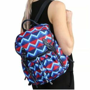 MZ Wallace Marlena Backpack Zig Zag Bedford Blue/Red/Black NWT!